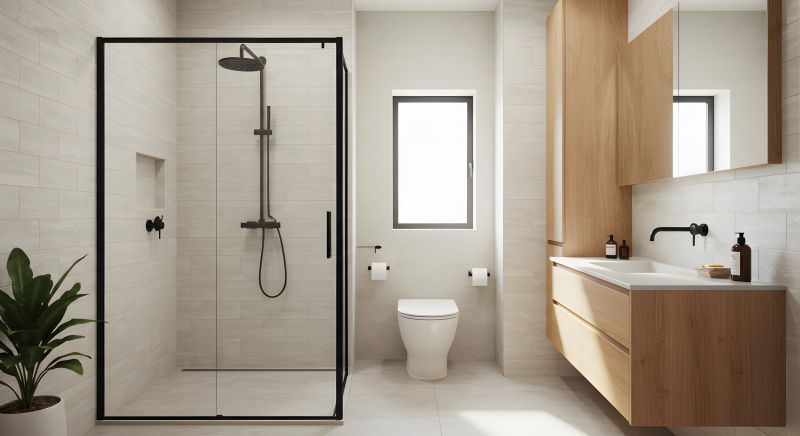 Minimalist Shower with Matte Black Fixtures